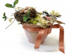 Glittery Bird Nests in Clay Pots